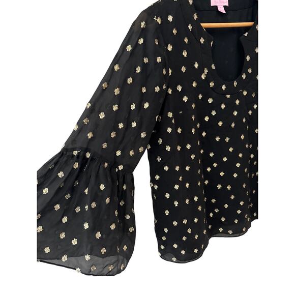 Lilly Pulitzer Amory Pinata Starry Clip Metallic Chiffon Top Black Size Medium - Picture 9 of 12